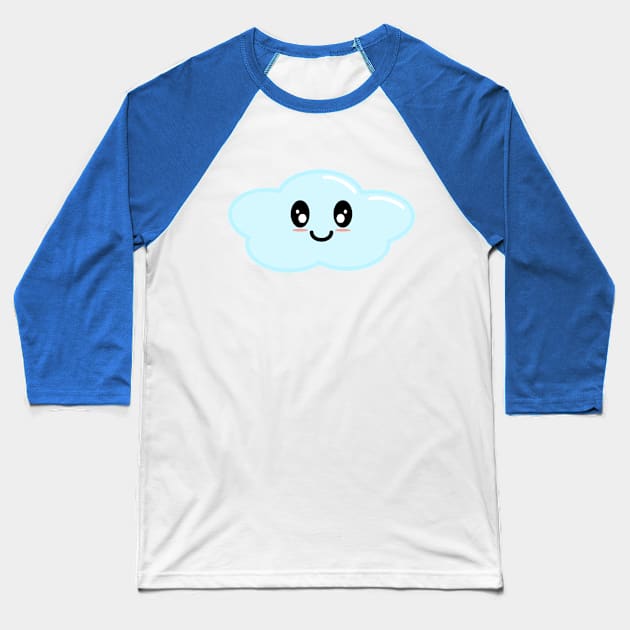 Kawaii Cute Cloud Character - Blue Baseball T-Shirt by Kelly Gigi